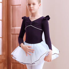 Girls Ballet Dress Short Sleeve Dance Wear Gymnastics Practice Performance Gown