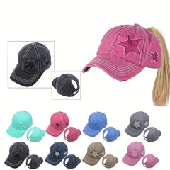 Star Ponytail Hat Curved Baseball Cap