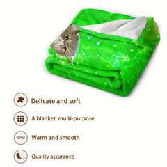 Flannel Hamburger Cat Print Blanket - Multifunctional Picnic Blanket