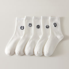 5 Pairs Cartoon Animal Essential Socks Women's Mid Tube Socks