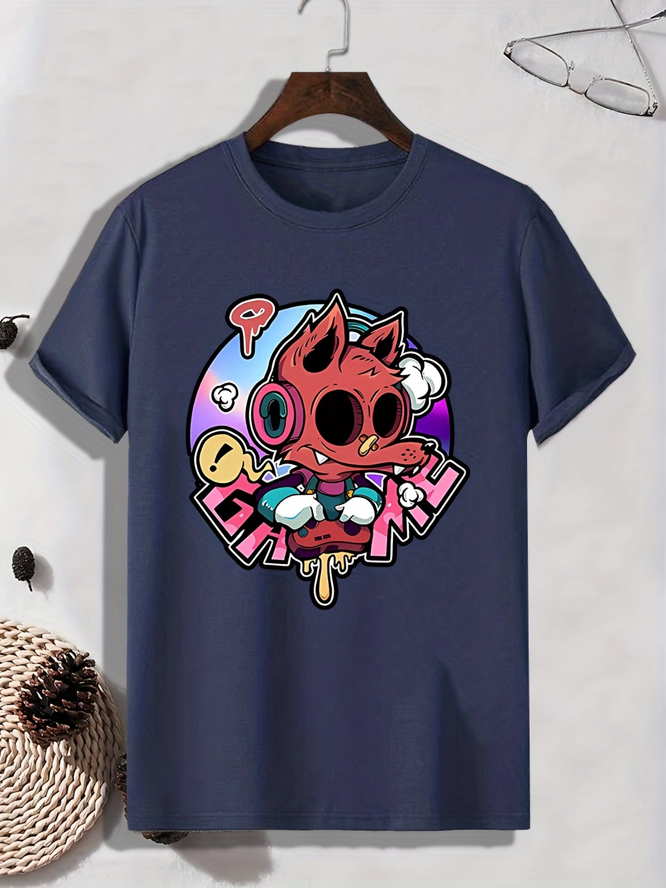 Men's Cartoon Wolf Monster Pattern T shirt - Active and Breathable Tee