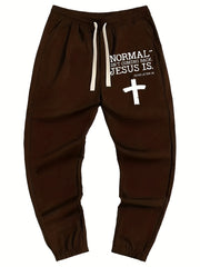 Letter And Cross Print Men's Drawstring Pocket Sweatpants