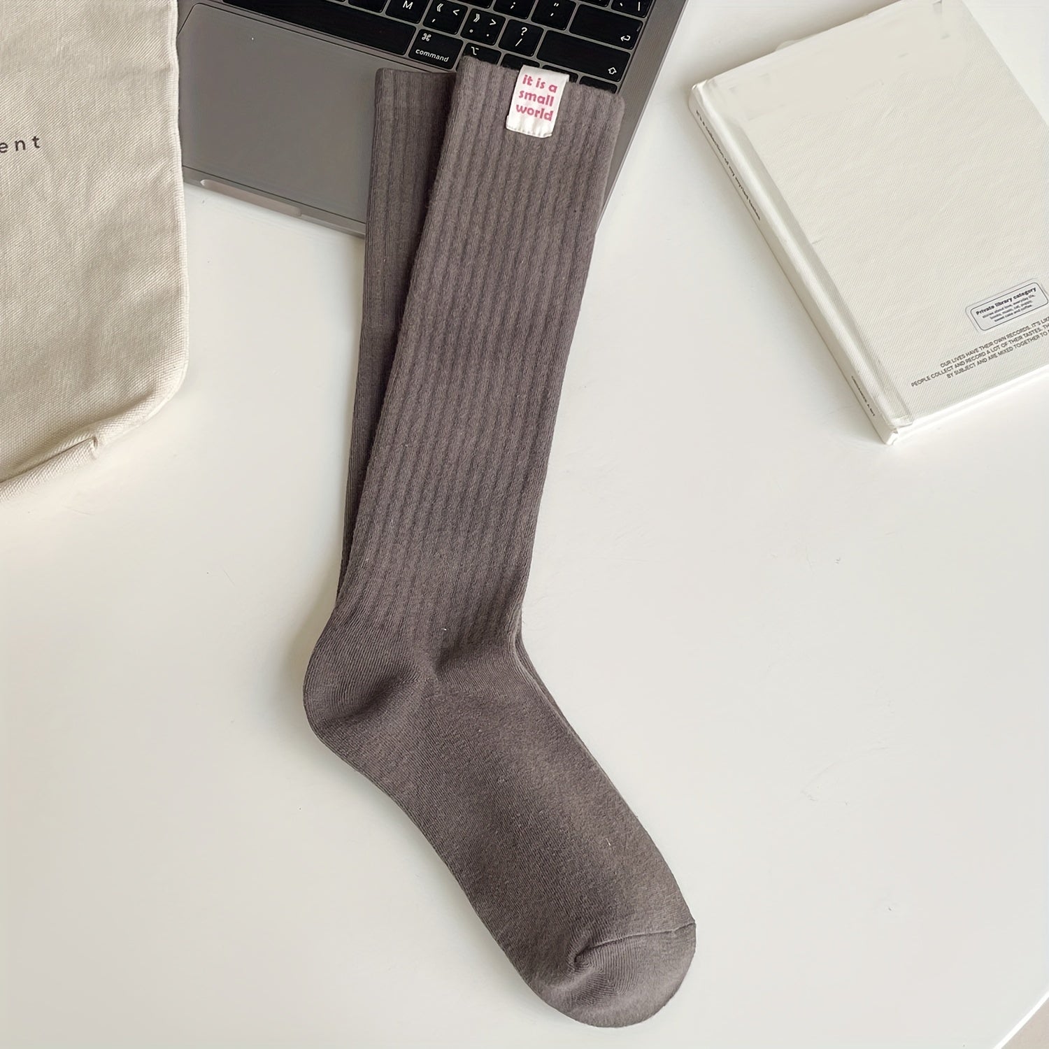 Letter Patched Calf Socks Knee High Women's Stockings
