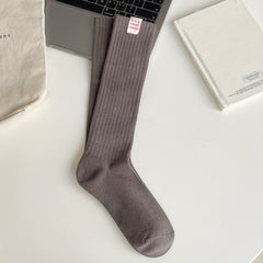 Letter Patched Calf Socks Knee High Women's Stockings
