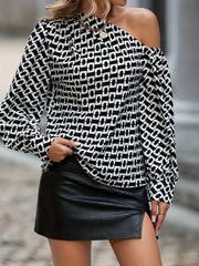 Slanted Shoulder Blouse Long Sleeve Casual Women's Clothing