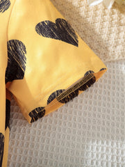 Girls Heart Print PJ Nightdress Short Sleeve Yellow Dress