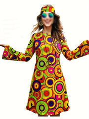 Flared Sleeve Round Neck Plus Size Party Dress