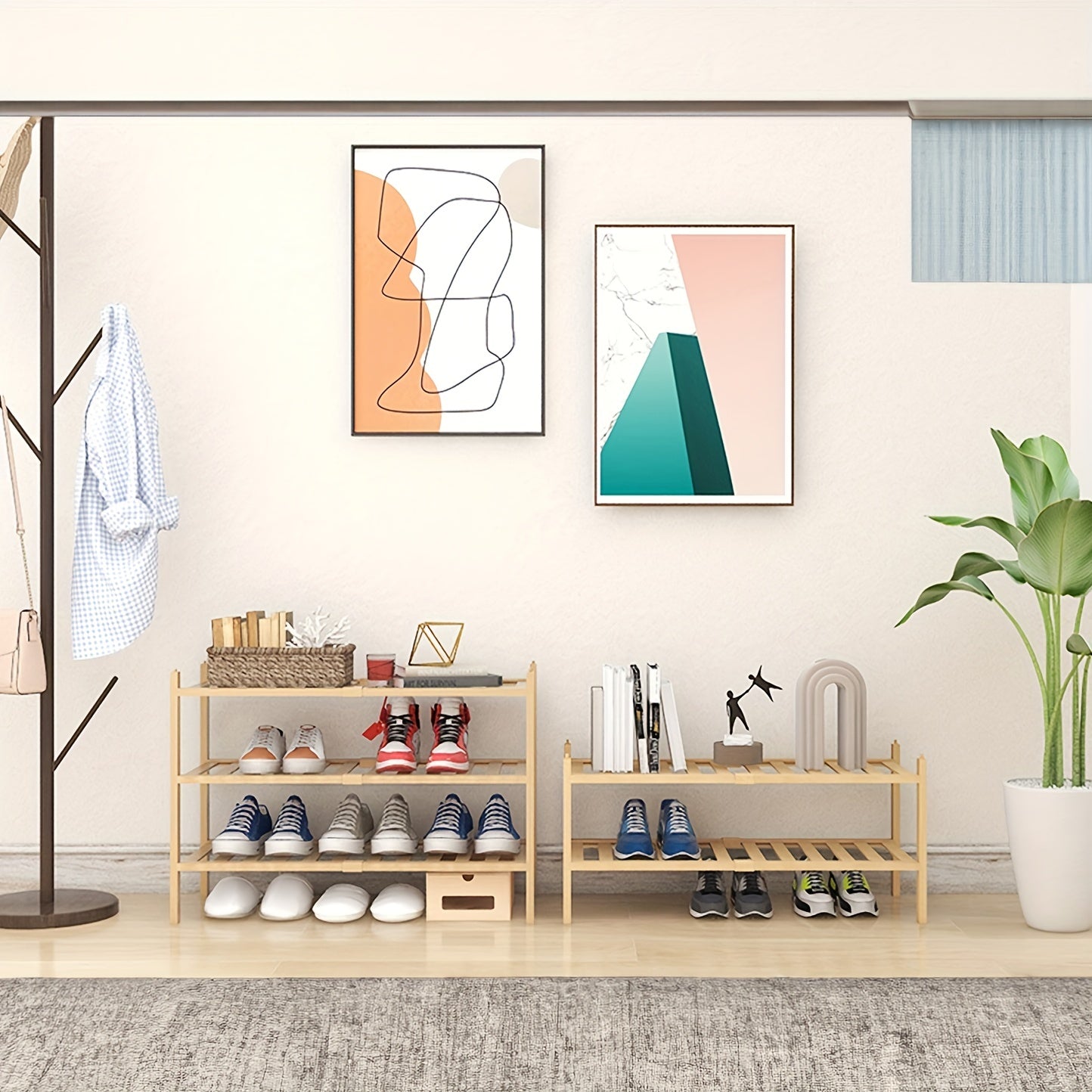 3 Tier Bamboo Shoe Rack Entryway Closet Bathroom Shelf Stackable
