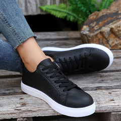 Snake Texture Faux Leather Skate Shoes Heighten Solid Non slip Low Cut Flat Snea