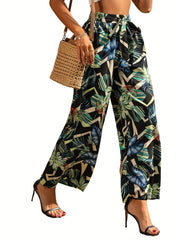 Boho Allover Print Wide Leg Pants with Tie Waist