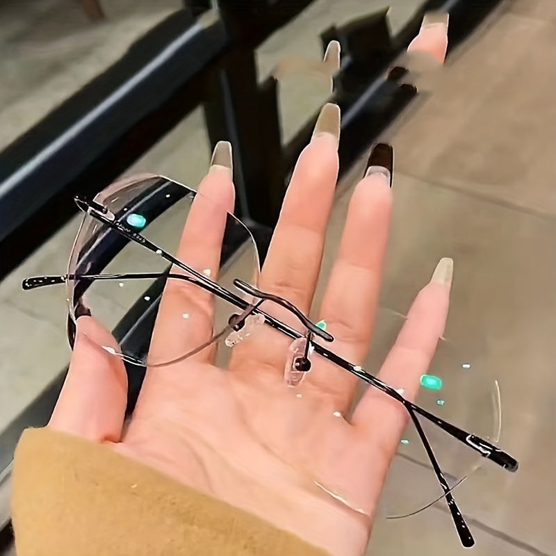 Rimless Anti Light Glasses For Women Men Clear Lens Nearsighted Myopia Glasses