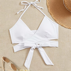 Criss Cross Surplice V Neck Halter Bikini Top
