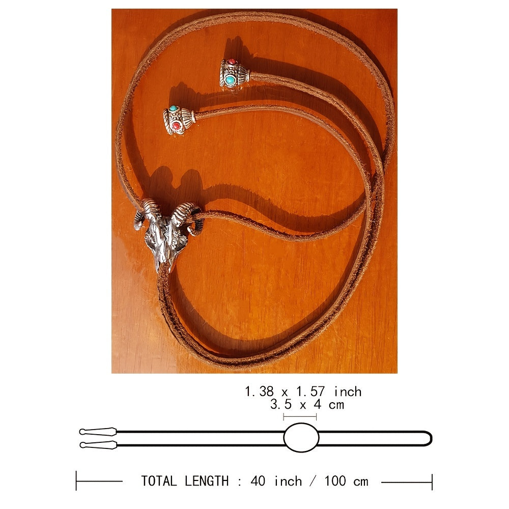 Titanium Steel Skull Bolo Tie Animal Horns Goat Gothic Cosplay Necktie