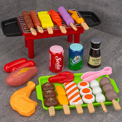 27pcs Kitchen Playset BBQ Pretend Play Food with BBQ Grill Kitchen Accessories