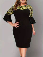 Floral Print Bell Sleeve Bodycon Dress