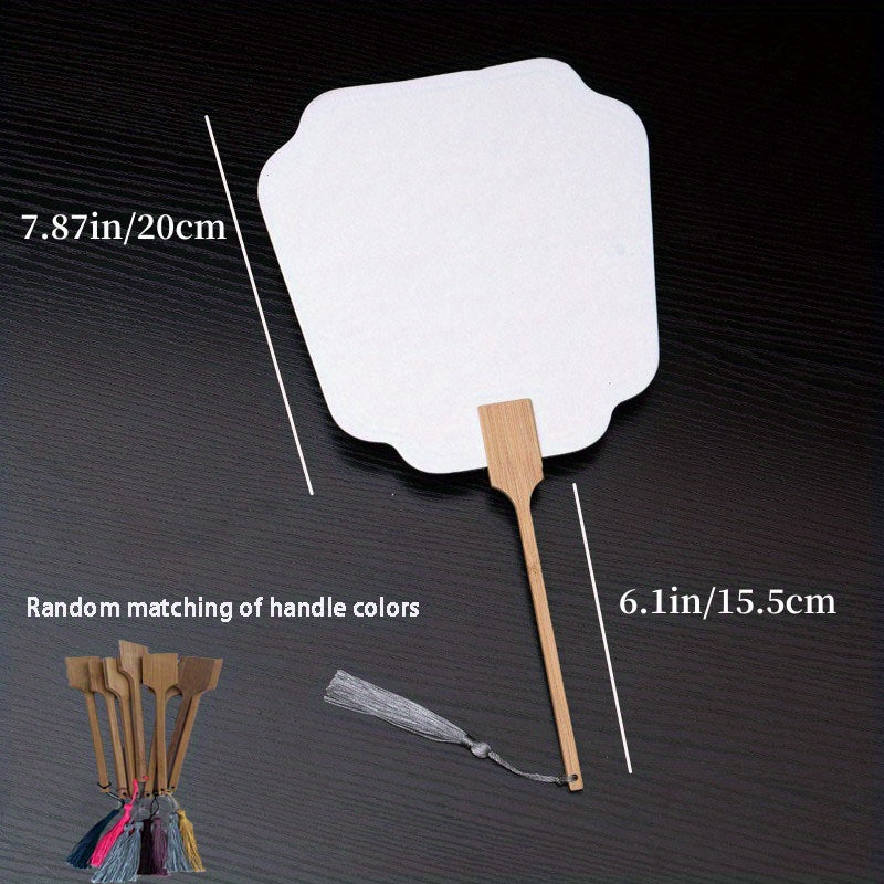 Bamboo Handle Double sided Rice Paper Fan Watercolor Painting Diy Material