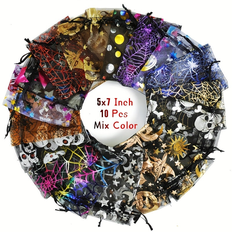 10pcs Halloween Organza Gift Bags Random Mix Pouch