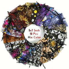 10pcs Halloween Organza Gift Bags Random Mix Pouch
