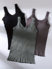 3pcs Lace Stitching Tank Tops V Neck Sleeveless Padded Top Women's Lingerie