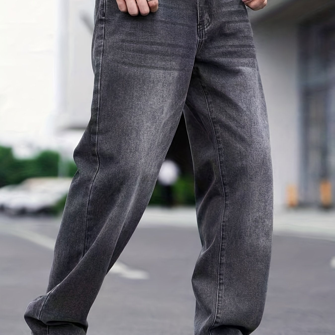 Men's Distressed Denim Pants Loose Fit Wide Leg Jeans