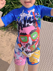 Abstract Art Printed Short Sleeve Swimsuit for Boys