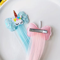 6pcs Unicorn Hair Clips Sequin Bow Hair Extensions