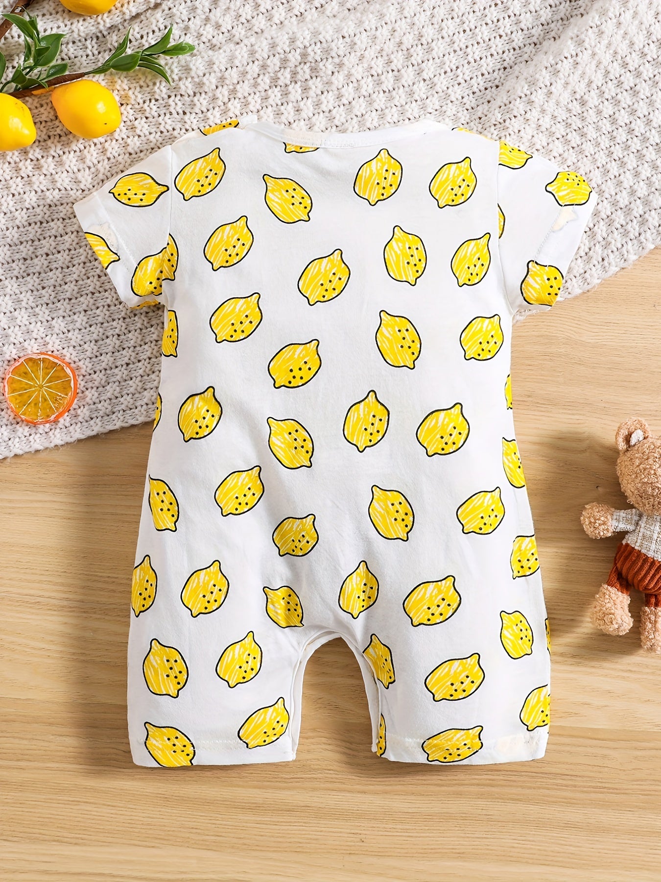 Summer Lemon Printed Cotton Jumpsuit for Infants