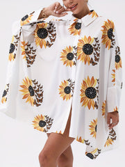 Sunflower Print Long Sleeve Casual Blouse