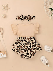 2pcs Baby Girls Leopard Print Onesie & Headband for Summer