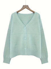 Solid Button Up Cardigan Casual V Neck Long Sleeve Cardigan