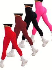 High Waist Yoga Leggings Solid Color Fitness Gym Sports Pants