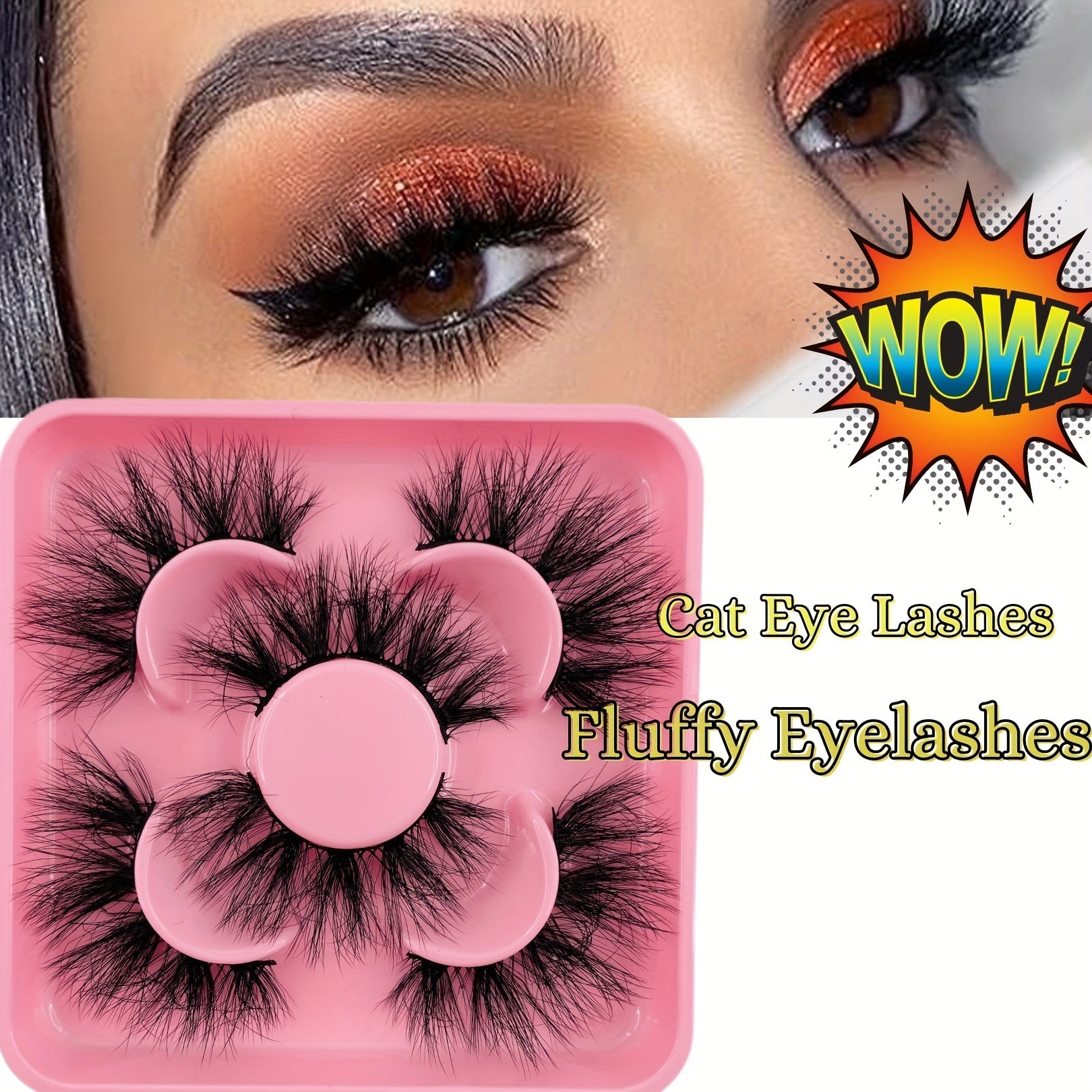 3 Pairs Fluffy Cat Eye False Eyelashes Thick Cluster Faux Mink Lashes
