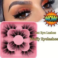 3 Pairs Fluffy Cat Eye False Eyelashes Thick Cluster Faux Mink Lashes