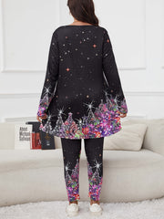 Glitter Christmas Tree Print Top & Pants Set