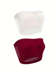 2 Pack Plus Size Sports Tube Bra Set Breathable Mesh Chest Wrap 2pcs Set