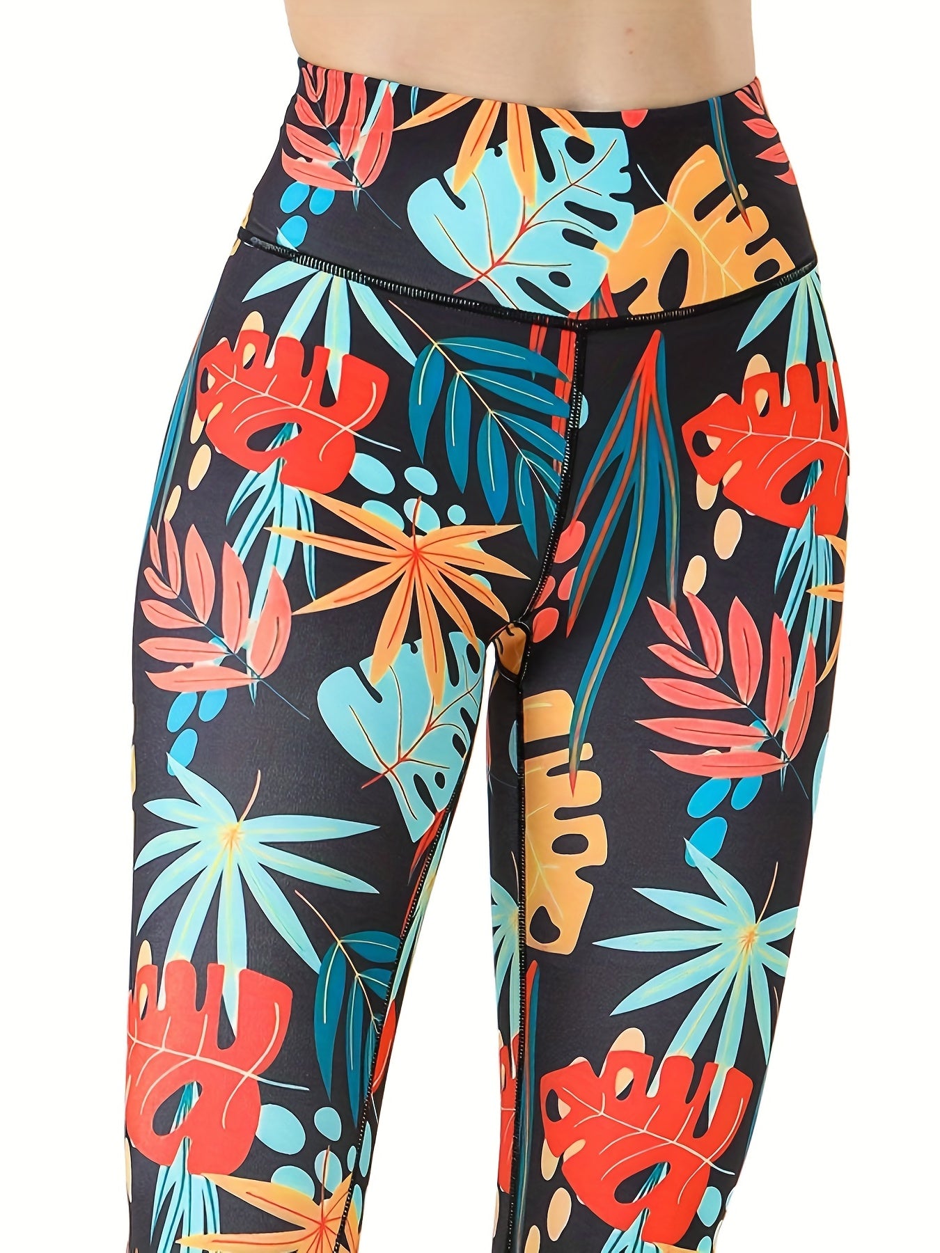 Leaf Print Yoga Pants High Stretch Slim Fit Quick Drying Leggings