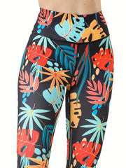 Leaf Print Yoga Pants High Stretch Slim Fit Quick Drying Leggings