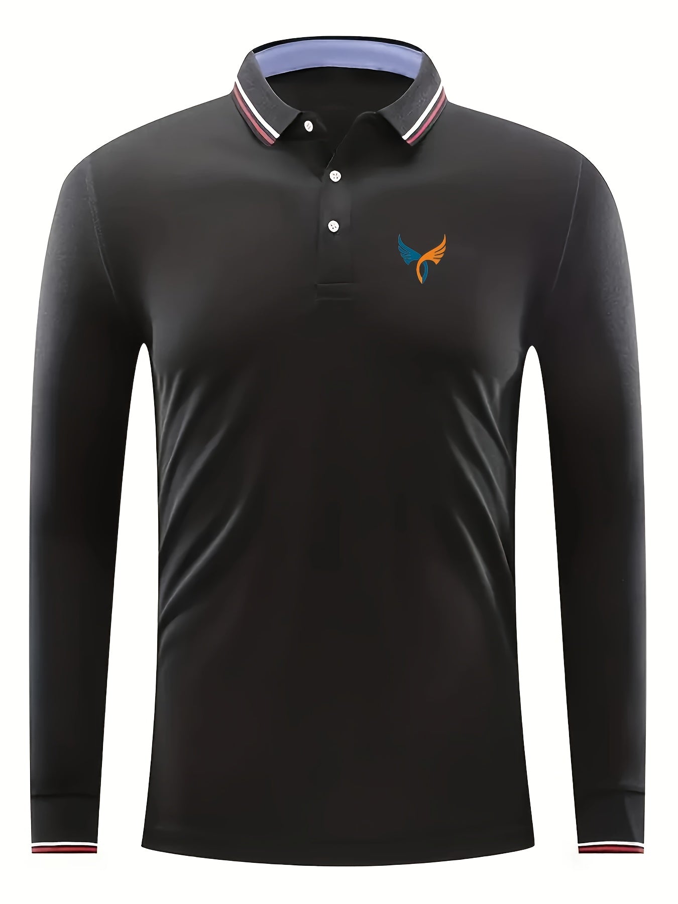 Wings Chest Pattern Men's Long Sleeve Polo Shirt