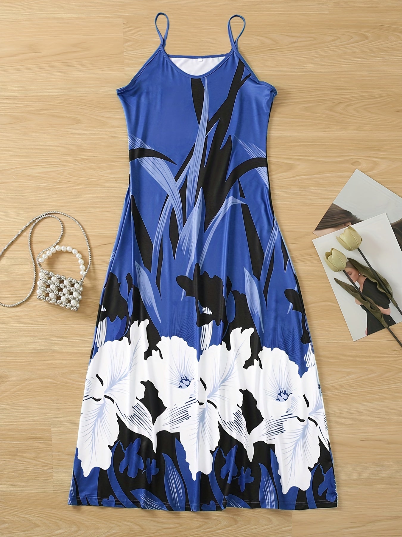 Floral Print V Neck Stretch Maxi Dress