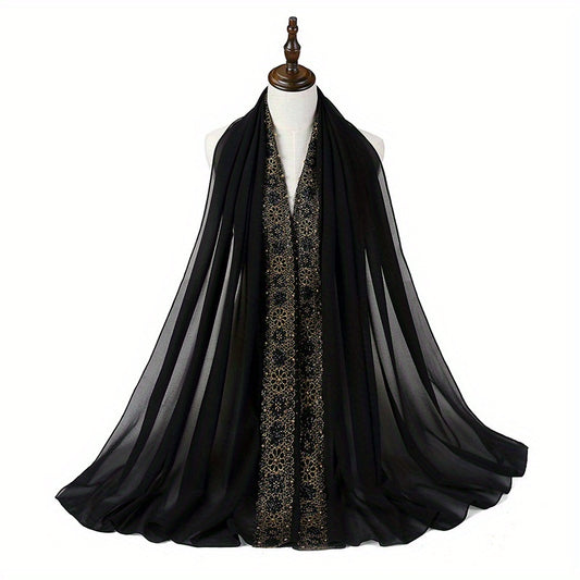 Beaded Lace Chiffon Scarf Hijab Solid Shawl Classic Head Wrap