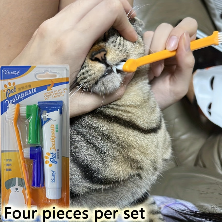 Dual Headed Pet Toothbrush Set for Dogs and Cats Finger Brush Included