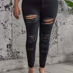 Women's Plus Ripped Cut Out Slim Fit Jeans