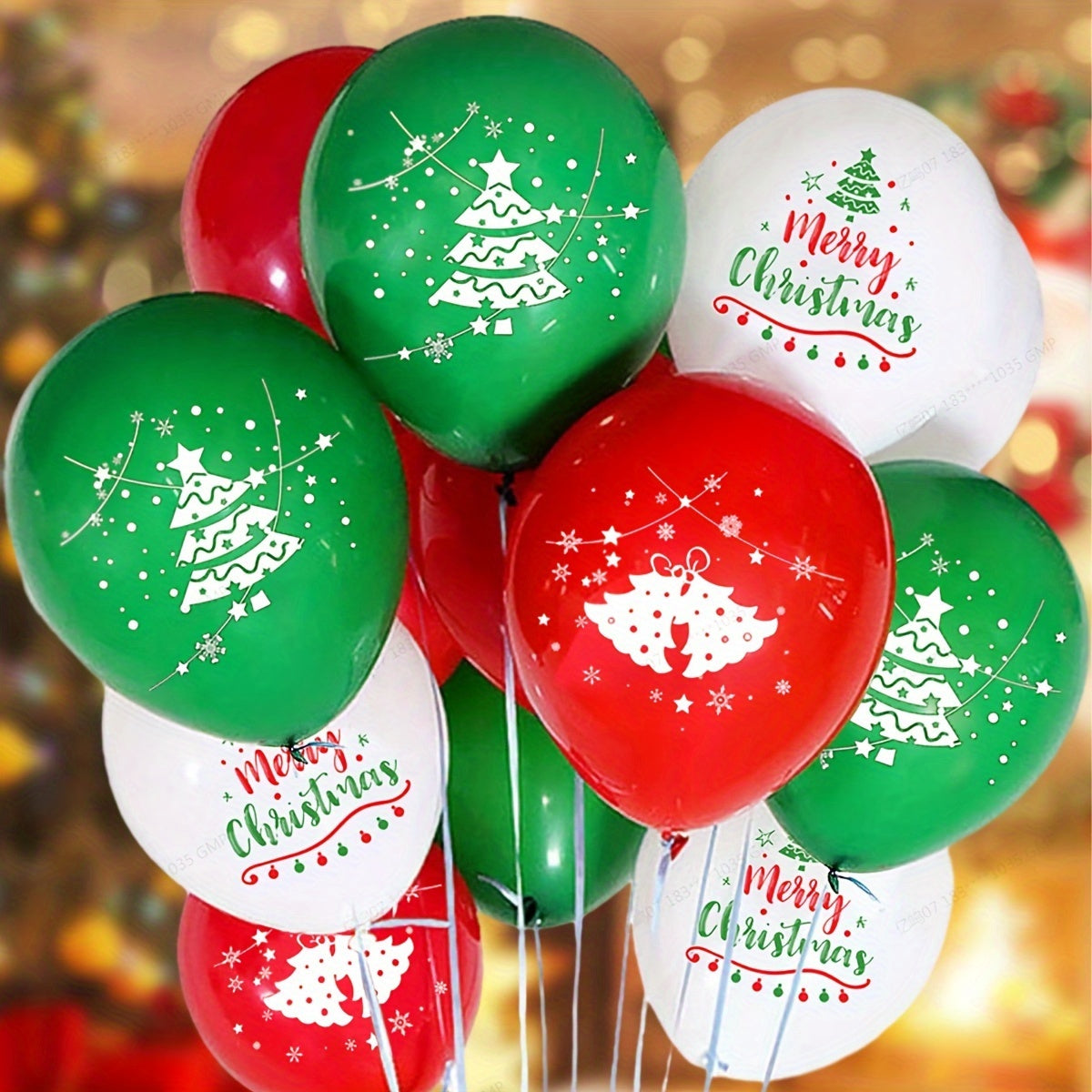 15pcs Christmas 12 inch Latex Balloons Red Bell Green Tree Merry Christmas