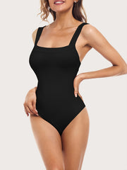 Sleeveless Square Neck Bodysuit Slim Fit Waist Bodycon
