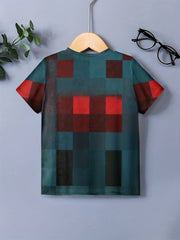 Square 3D Print Boys Short Sleeve T shirt Kids Round Neck Casual Summer Top
