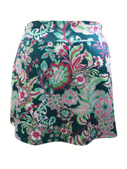 Floral Print Plus Size Sports Skirt With Pockets