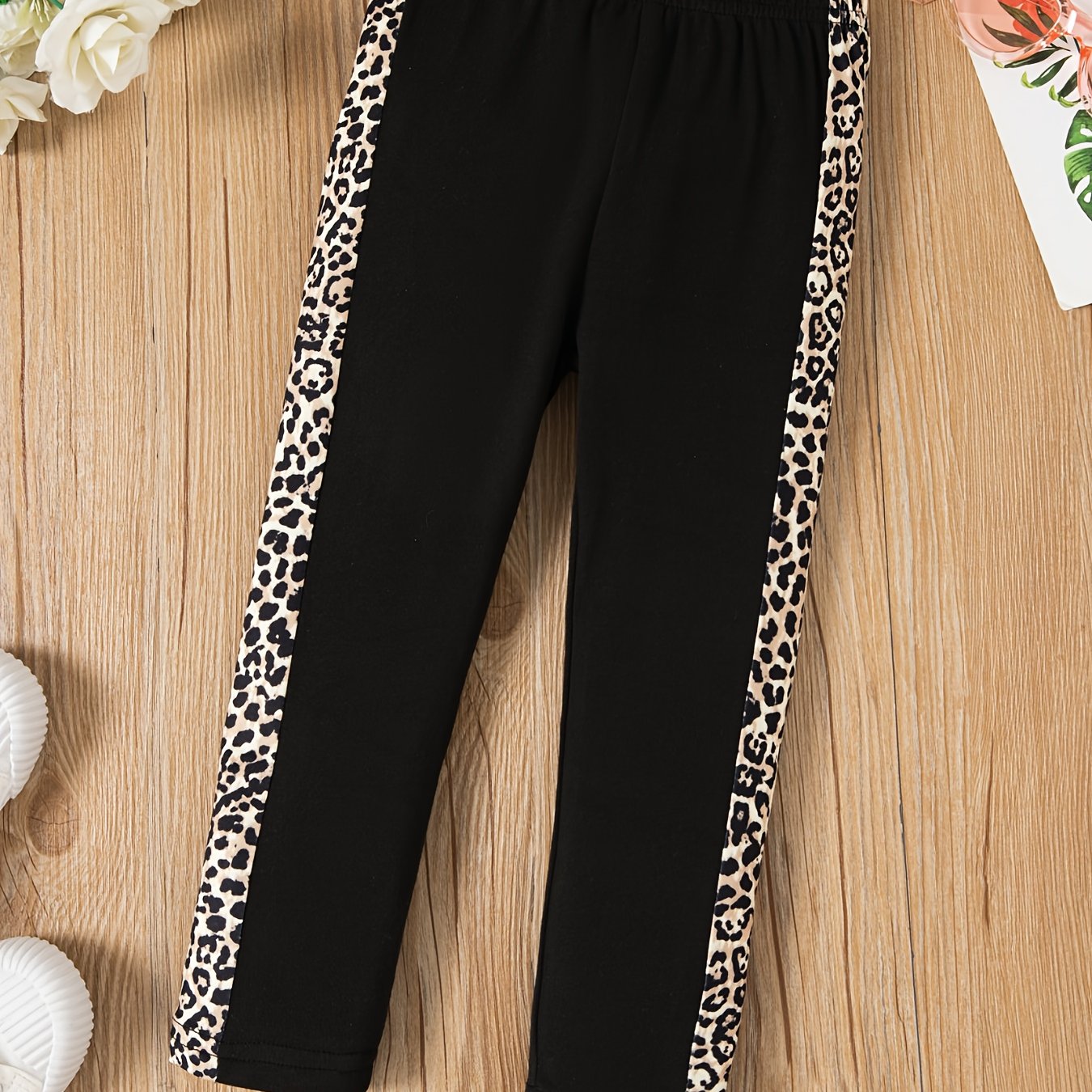 Leopard Taping Colorblock Stretch Pants Regular Fit Casual Pants