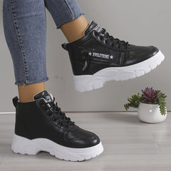 Women's Letter Graphic Platform Sneakers Side Zipper High Casual Sports Shoes