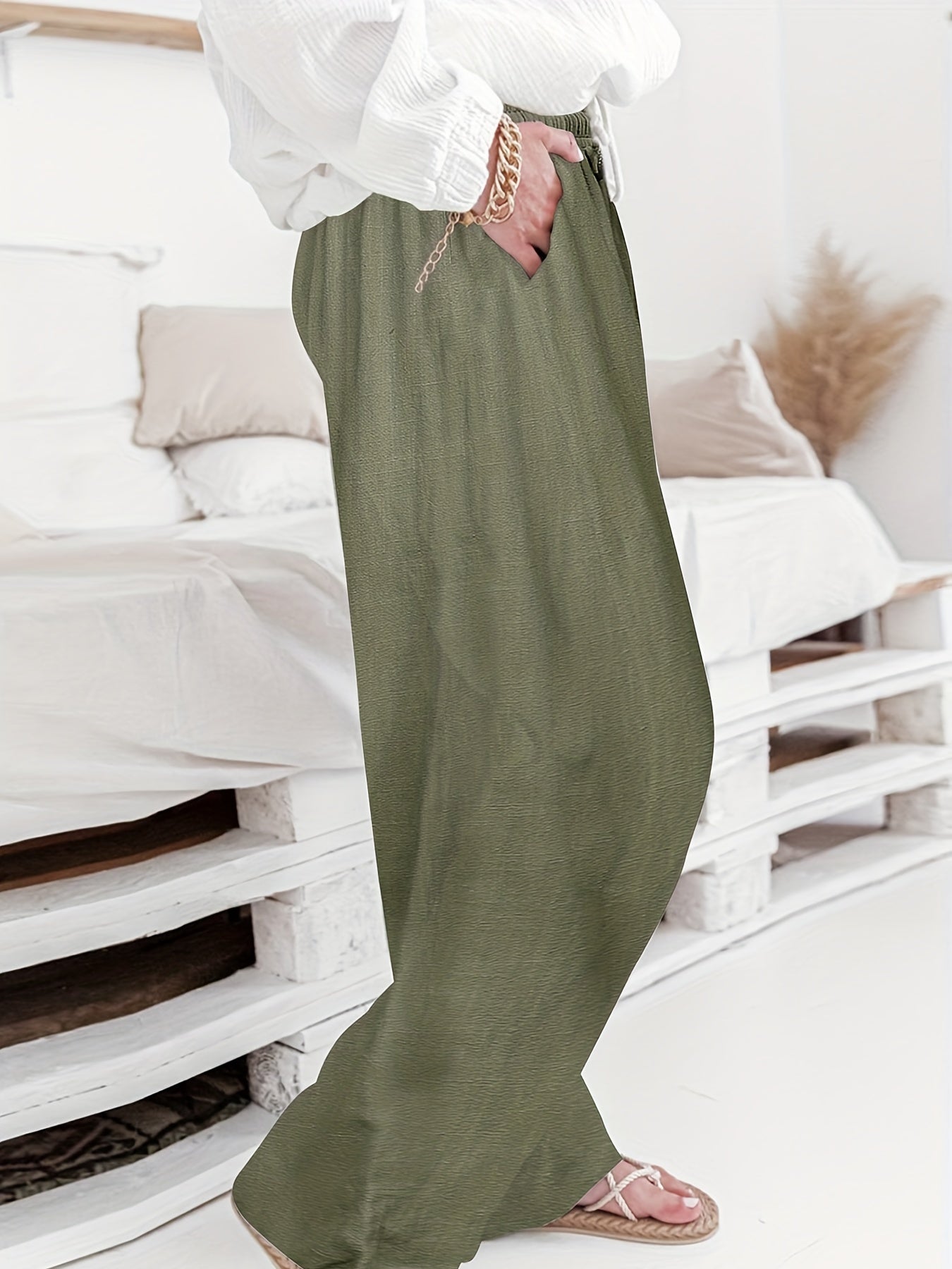 High Waist Wide Leg Sports Pants With Pockets Women's Activewear