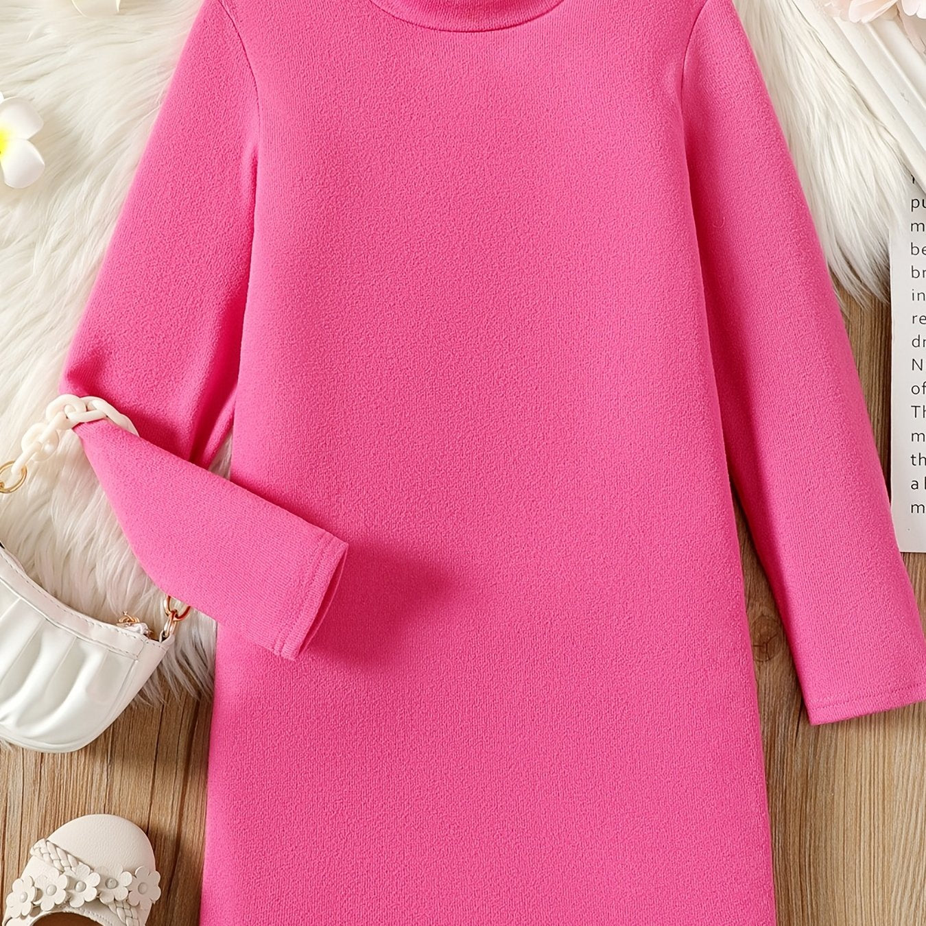 Kid Girl Solid Stand Collar Long Sleeve Knit Dress
